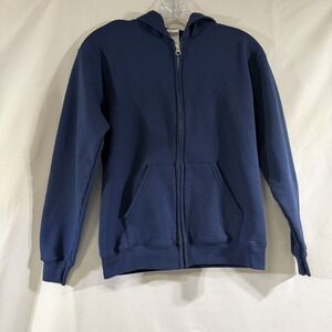 Hanes EcoSmart Youth Full Zip Hoodie Navy Blue Fleece Sweatshirt Size L 12-14